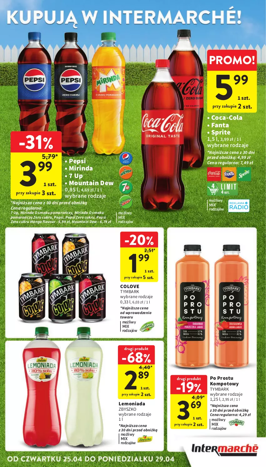 Gazetka promocyjna Intermarche - ważna 25.04 do 29.04.2024 - strona 11 - produkty: Coca-Cola, Fa, Fanta, Lemoniada, Mango, Mirinda, Pepsi, Sprite, Tymbark
