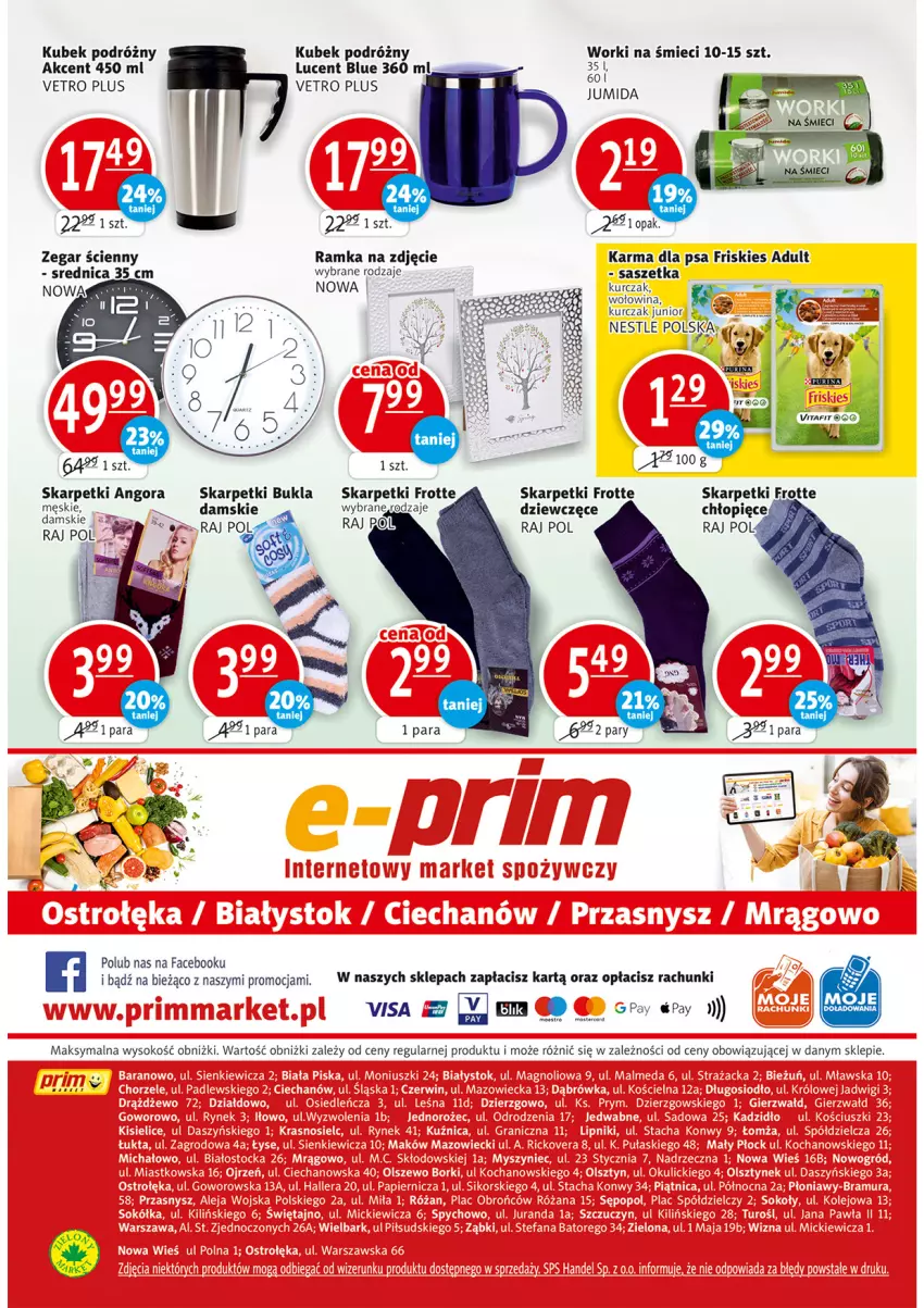 Gazetka promocyjna Prim Market - Gazetka - ważna 28.10 do 03.11.2021 - strona 16 - produkty: Fa, Friskies, Karp, Kubek, Ramka, Skarpetki, Sok, Worki na śmiec, Worki na śmieci, Zegar