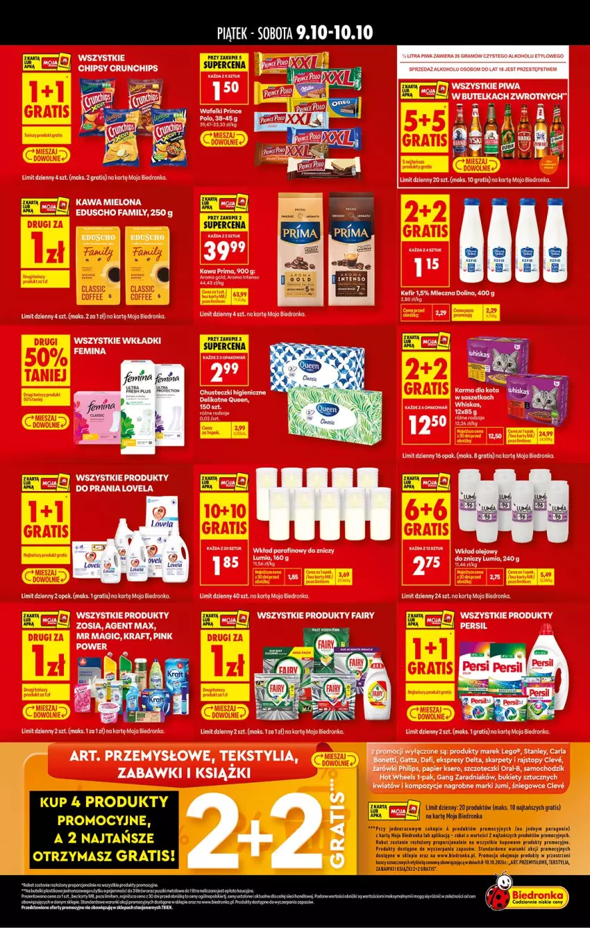 Gazetka promocyjna Biedronka - Tani Weekend - ważna 09.10 do 10.10.2026 - strona 2 - produkty: Bukiet, Chodzik, Gatta, Gra, Hot Wheels, Karp, Kawa, Kawa mielona, Kefir, Kosz, LEGO, Nike, Papier, Persil, Philips, Por, Prince Polo, Rajstopy, Ser, Top, Whiskas, Wkładki, Znicz