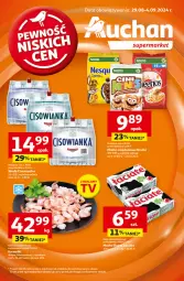 Gazetka promocyjna Auchan - Pewność Niskich Cen Supermarket - Gazetka - ważna od 04.09 do 04.09.2024 - strona 1 - produkty: Glazura, Krewetki, Danio, Woda, Lazur, Cisowianka