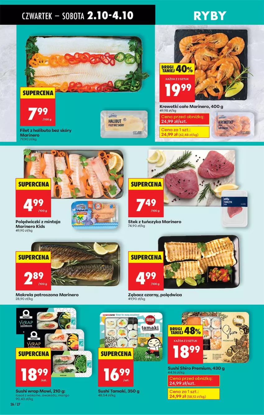Gazetka promocyjna Biedronka - Od Czwartku - ważna 02.10 do 08.10.2025 - strona 34 - produkty: Fa, Halibut, Krewetki, Mango, Mintaj, Polędwica, Stek, Sushi, Tuńczyk