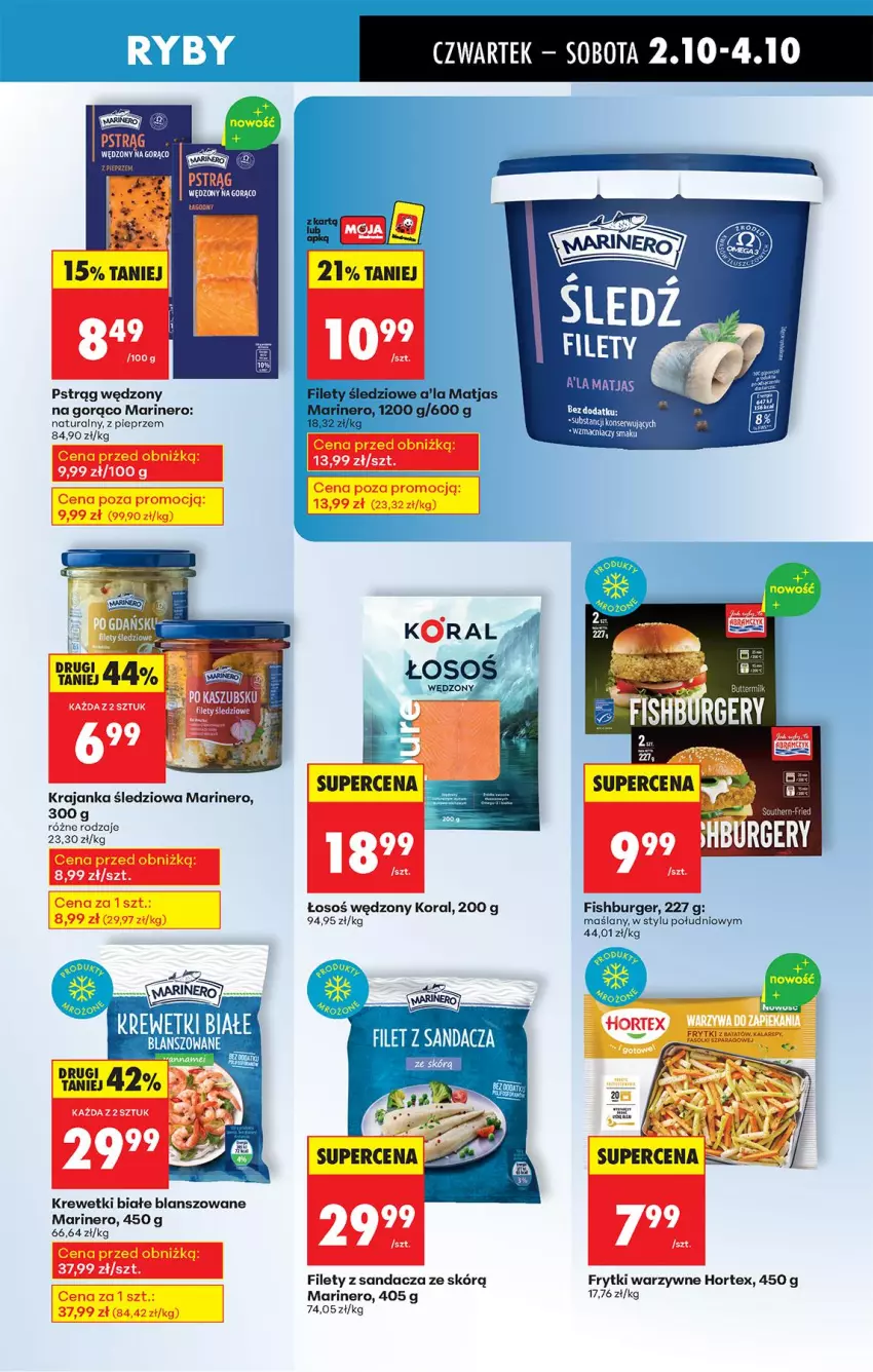 Gazetka promocyjna Biedronka - Od Czwartku - ważna 02.10 do 08.10.2025 - strona 35 - produkty: Burger, Frytki, Hortex, Krajanka śledziowa, Krewetki, Matjas, Pieprz, Pstrąg, Pstrąg wędzony, Sandacz