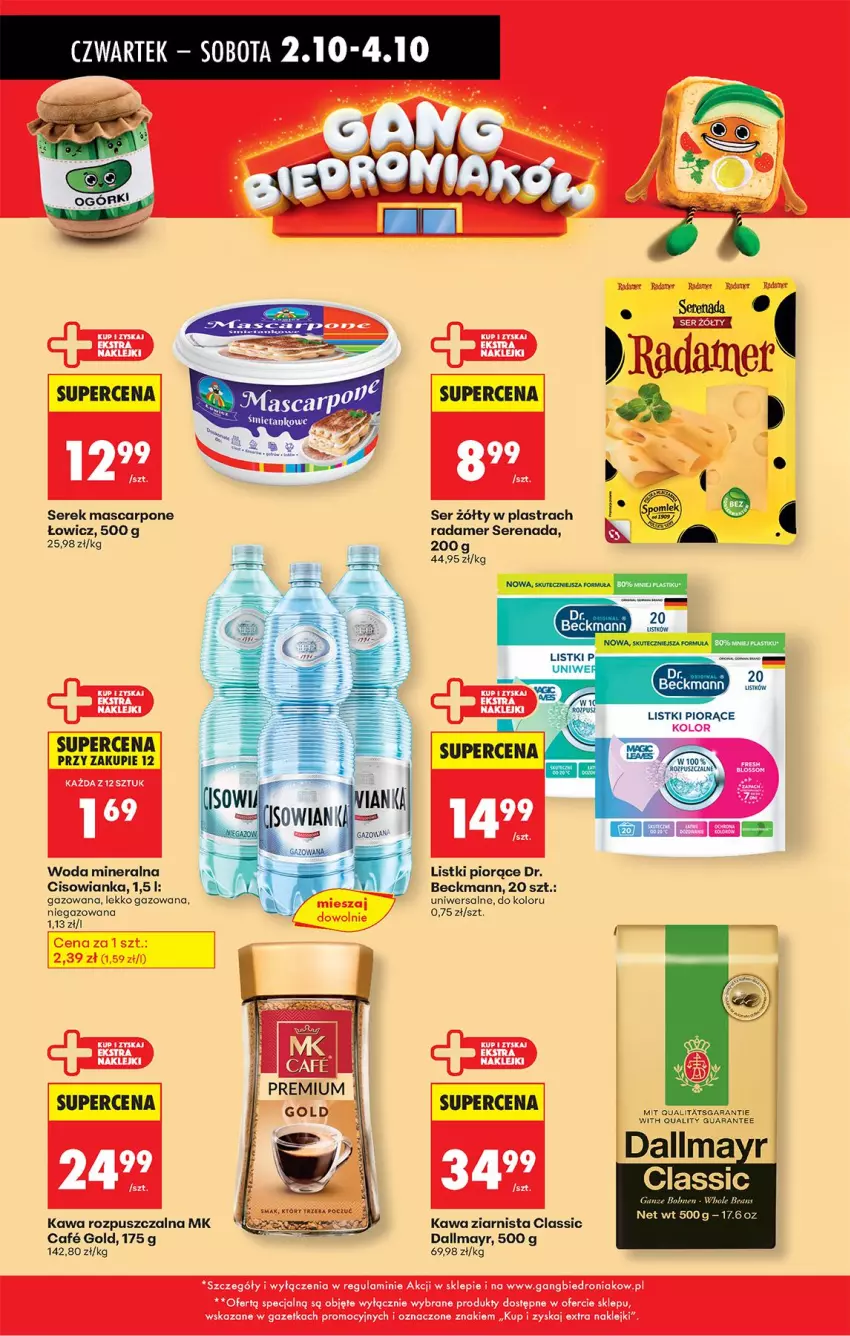 Gazetka promocyjna Biedronka - Od Czwartku - ważna 02.10 do 08.10.2025 - strona 42 - produkty: Cisowianka, Dallmayr, Kawa, Kawa rozpuszczalna, Kawa ziarnista, Mascarpone, Radamer, Ser, Serek, Woda, Woda mineralna