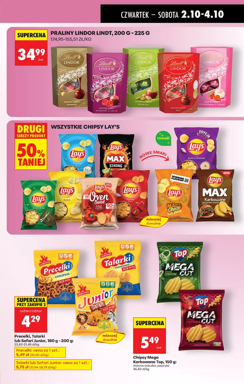 Gazetka promocyjna Biedronka - Od Czwartku - ważna 02.10 do 08.10.2025 - strona 47 - produkty: Burger, Chipsy, Fa, Lindor, Lindt, Papryka, Praliny, Precelki, Top