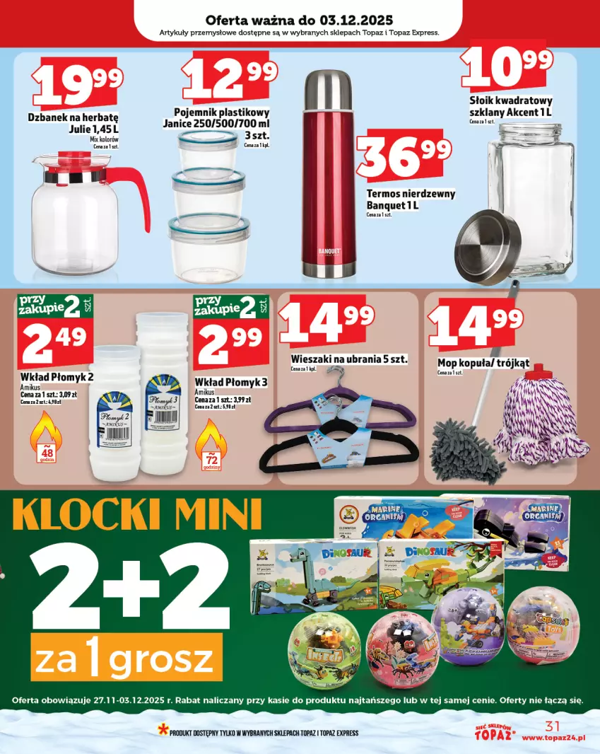 Gazetka promocyjna Topaz - Gazetka - ważna 27.11 do 03.12.2025 - strona 31 - produkty: Mop, Pojemnik, Pojemnik plastikowy, Termos, Top, Ubrania, Wieszak