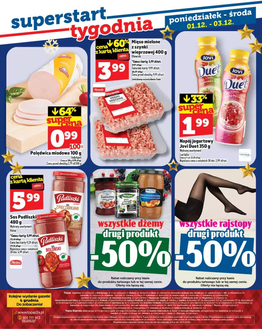 Gazetka promocyjna Topaz - Gazetka - ważna 27.11 do 03.12.2025 - strona 32 - produkty: Heinz, Jogurt, Mięso, Mięso mielone, Napój, Napój jogurtowy, Olej, Olewnik, Polędwica, Pudliszki, Sos