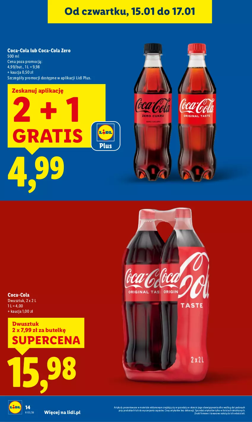 Gazetka promocyjna Lidl - GAZETKA - ważna 15.01 do 17.01.2026 - strona 14 - produkty: Coca-Cola, Gra, Karmi, Napoje, Znicz