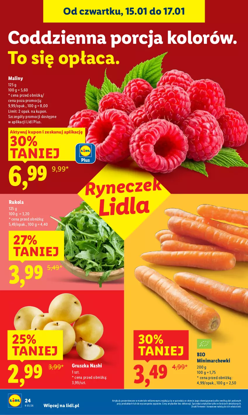 Gazetka promocyjna Lidl - GAZETKA - ważna 15.01 do 17.01.2026 - strona 24 - produkty: Maliny, Por, Rukola