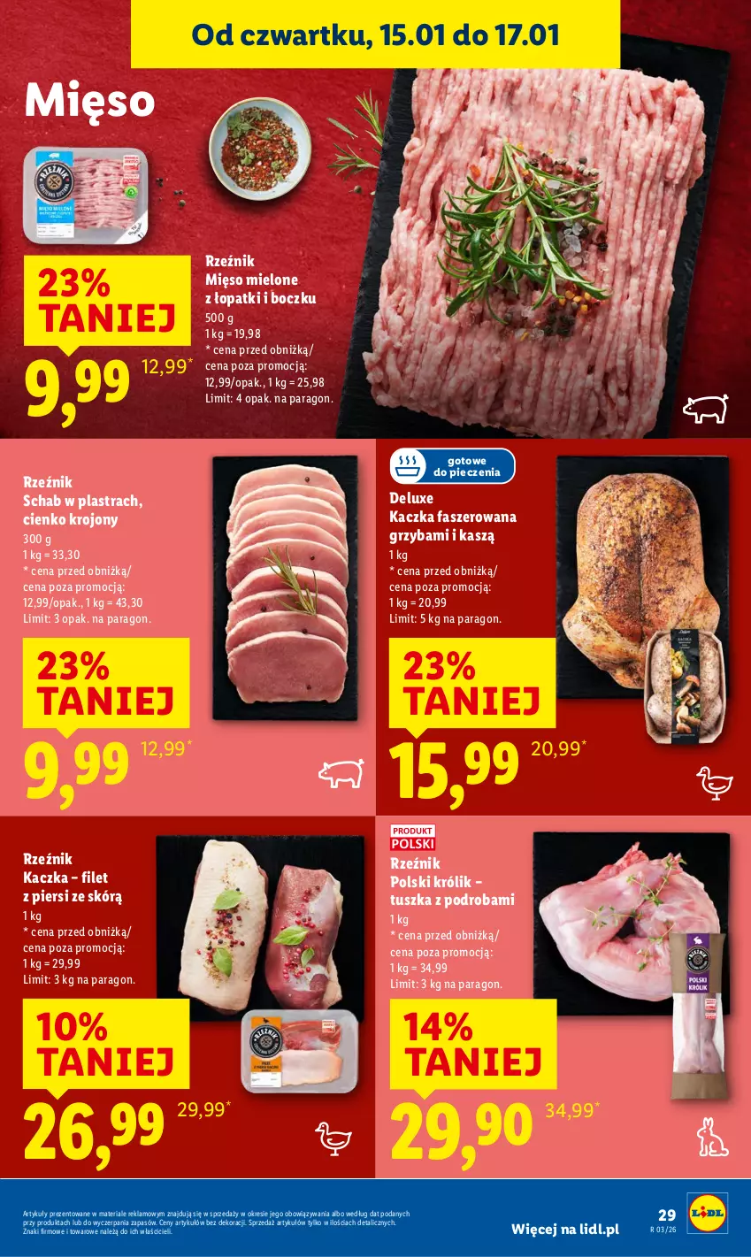 Gazetka promocyjna Lidl - GAZETKA - ważna 15.01 do 17.01.2026 - strona 29 - produkty: Fa, Kaczka, Kaczka faszerowana, Królik, Mięso, Mięso mielone, Piec, Tusz