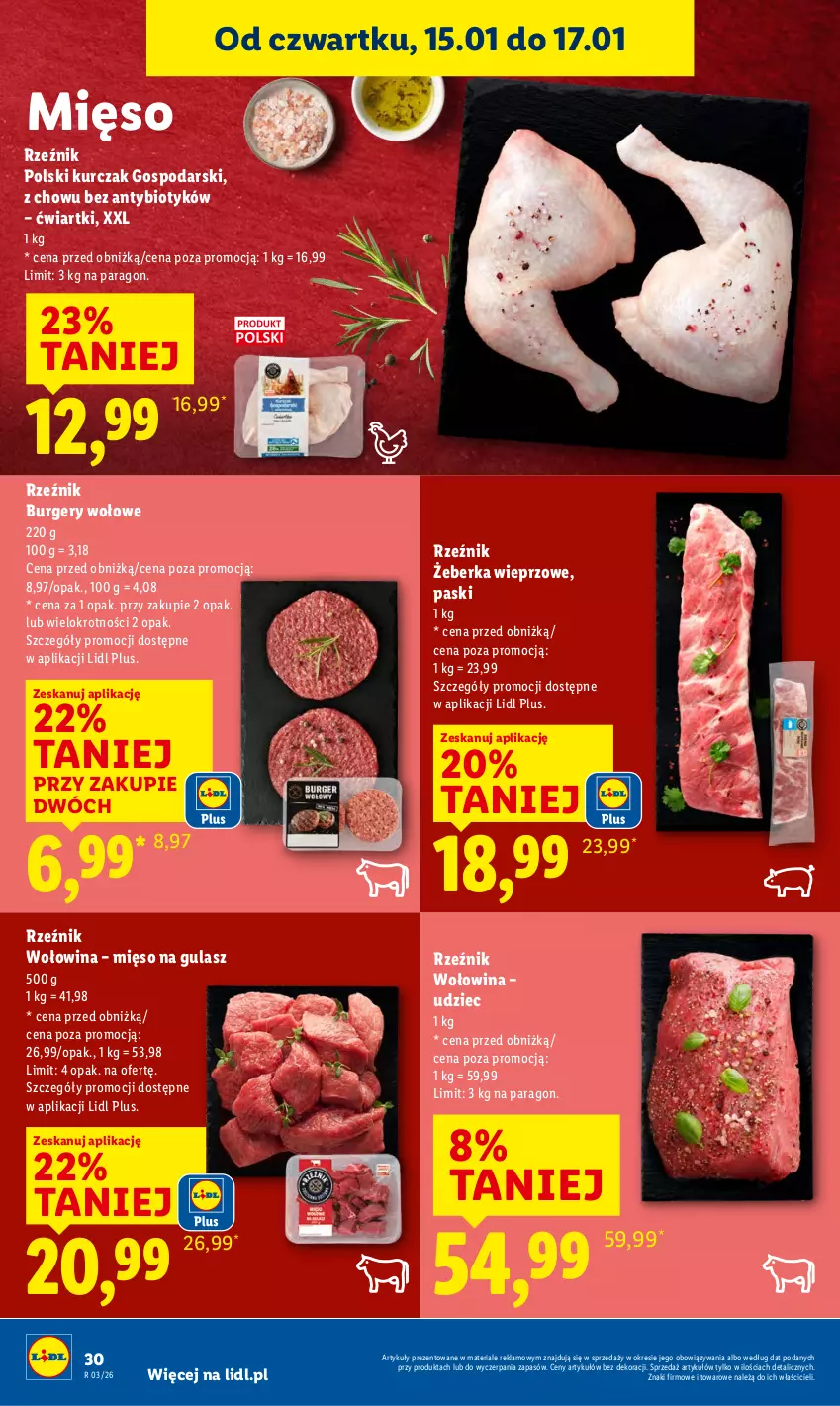 Gazetka promocyjna Lidl - GAZETKA - ważna 15.01 do 17.01.2026 - strona 30 - produkty: Burger, Kurczak, Mięso, Mięso na gulasz, Wołowina