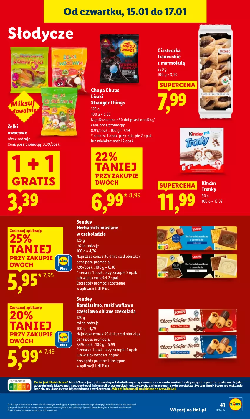 Gazetka promocyjna Lidl - GAZETKA - ważna 15.01 do 17.01.2026 - strona 41 - produkty: Chupa Chups, Gra, Herbatniki, Kinder, Lizaki, Mola, Rurki, Tran