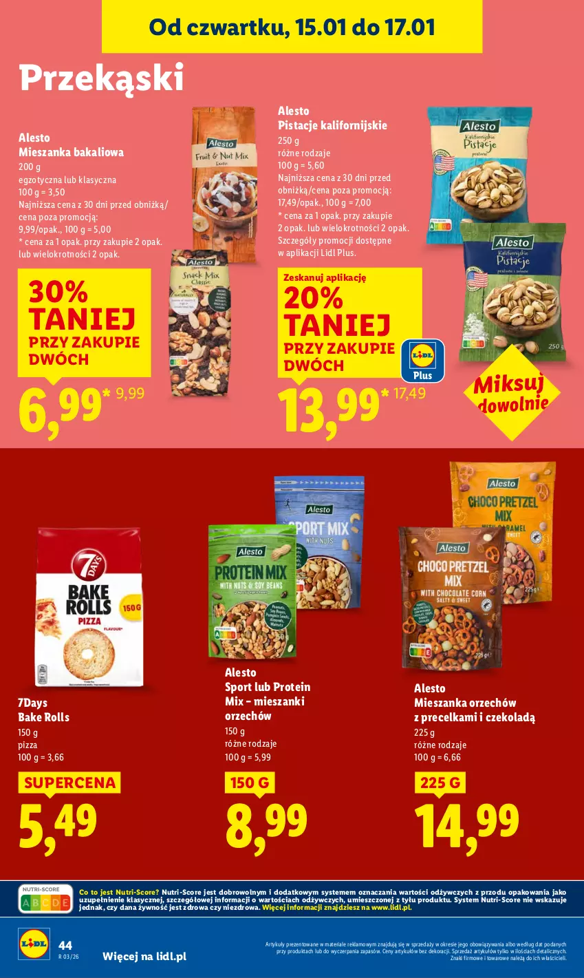 Gazetka promocyjna Lidl - GAZETKA - ważna 15.01 do 17.01.2026 - strona 44 - produkty: Bake Rolls, Mieszanka bakaliowa, Pistacje, Pizza, Por, Sport
