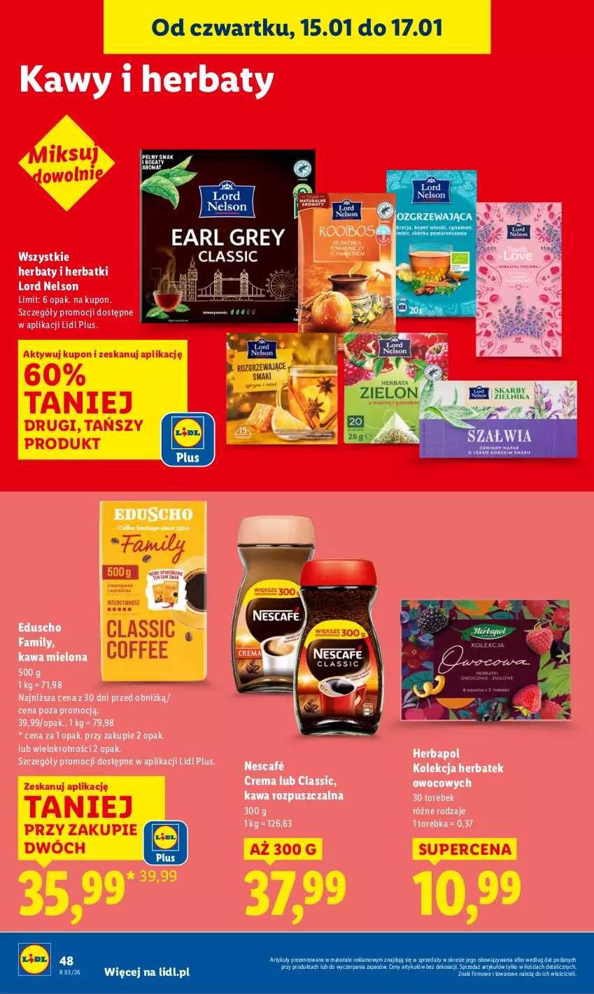 Gazetka promocyjna Lidl - GAZETKA - ważna 15.01 do 17.01.2026 - strona 48 - produkty: Fa, Herbapol, Kawa, Kawa mielona, Kawa rozpuszczalna, Nescafé, Torebka