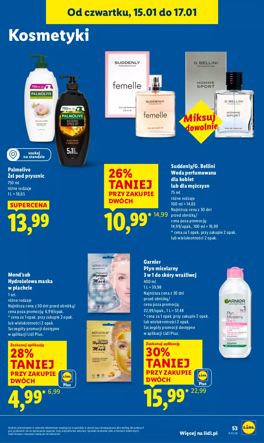 Gazetka promocyjna Lidl - GAZETKA - ważna 15.01 do 17.01.2026 - strona 53 - produkty: Bell, Garnier, Maska, Maska w płachcie, Palmolive, Perfum, Płyn micelarny, Woda, Woda perfumowana