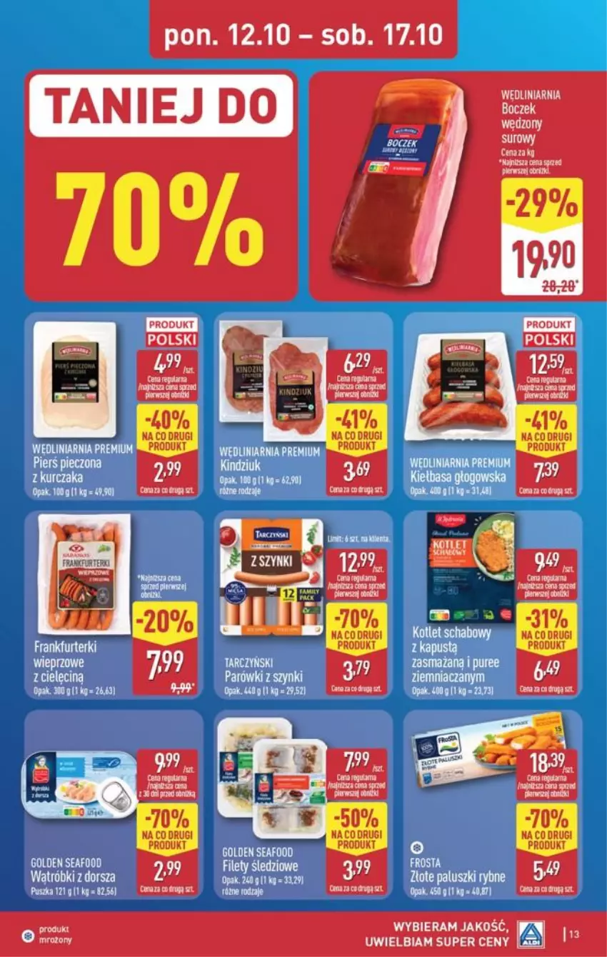 Gazetka promocyjna Aldi - Pełna oferta - ważna 12.10 do 17.10.2026 - strona 13 - produkty: Boczek, Dorsz, Paluszki rybne, Parówki, Tarczyński