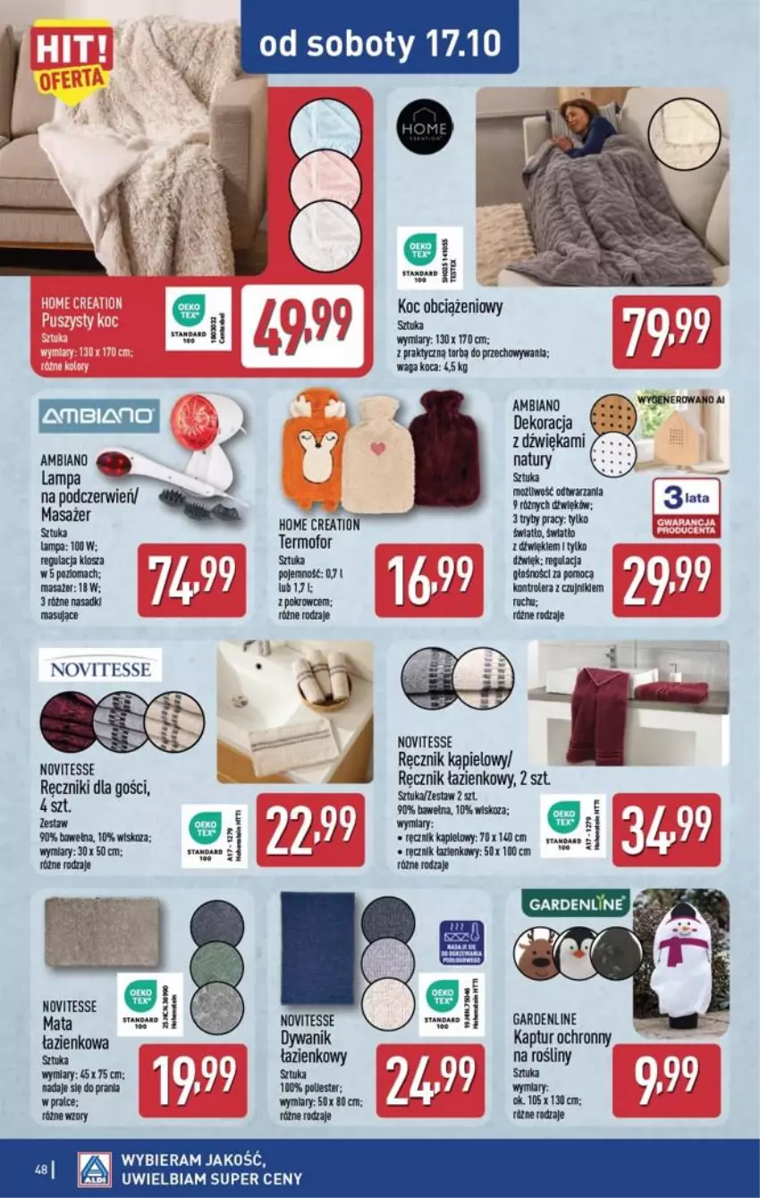 Gazetka promocyjna Aldi - Pełna oferta - ważna 12.10 do 17.10.2026 - strona 48 - produkty: Dywan, Dywanik, Koc, Lampa, Masażer, Ręcznik, Waga, Wełna
