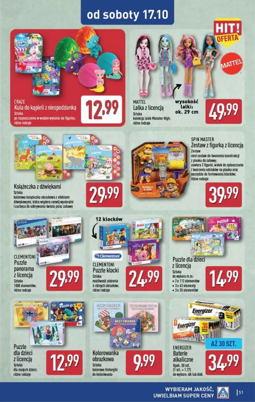 Gazetka promocyjna Aldi - Pełna oferta - ważna 12.10 do 17.10.2026 - strona 51 - produkty: Dzieci, Energizer, Fa, Klocki, Lalka, Obraz, Puzzle, Rama, Wałek