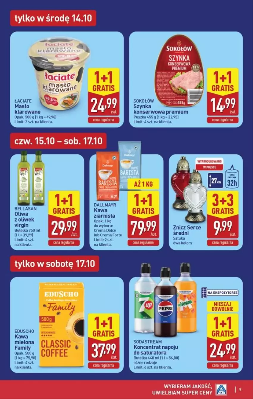 Gazetka promocyjna Aldi - Pełna oferta - ważna 12.10 do 17.10.2026 - strona 9 - produkty: Bell, Bella, Dallmayr, Fa, Gin, Kawa, Kawa mielona, Kawa ziarnista, Masło, Oliwa, Oliwa z oliwek, Ser, Sok, Sokołów, Szynka, Znicz