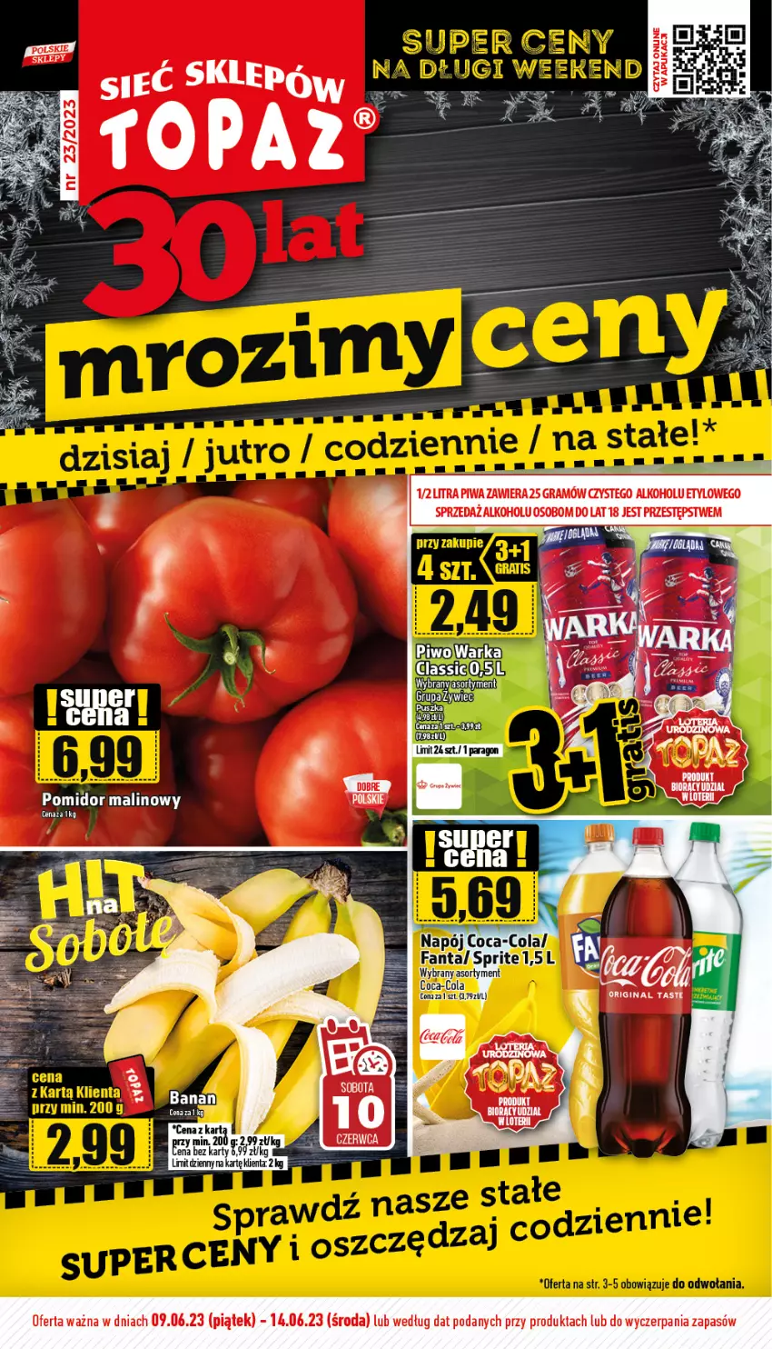 Gazetka promocyjna Topaz - Gazetka - ważna 09.06 do 14.06.2023 - strona 1 - produkty: Gra, Piwa, Piwo, Pomidor malinowy, Warka