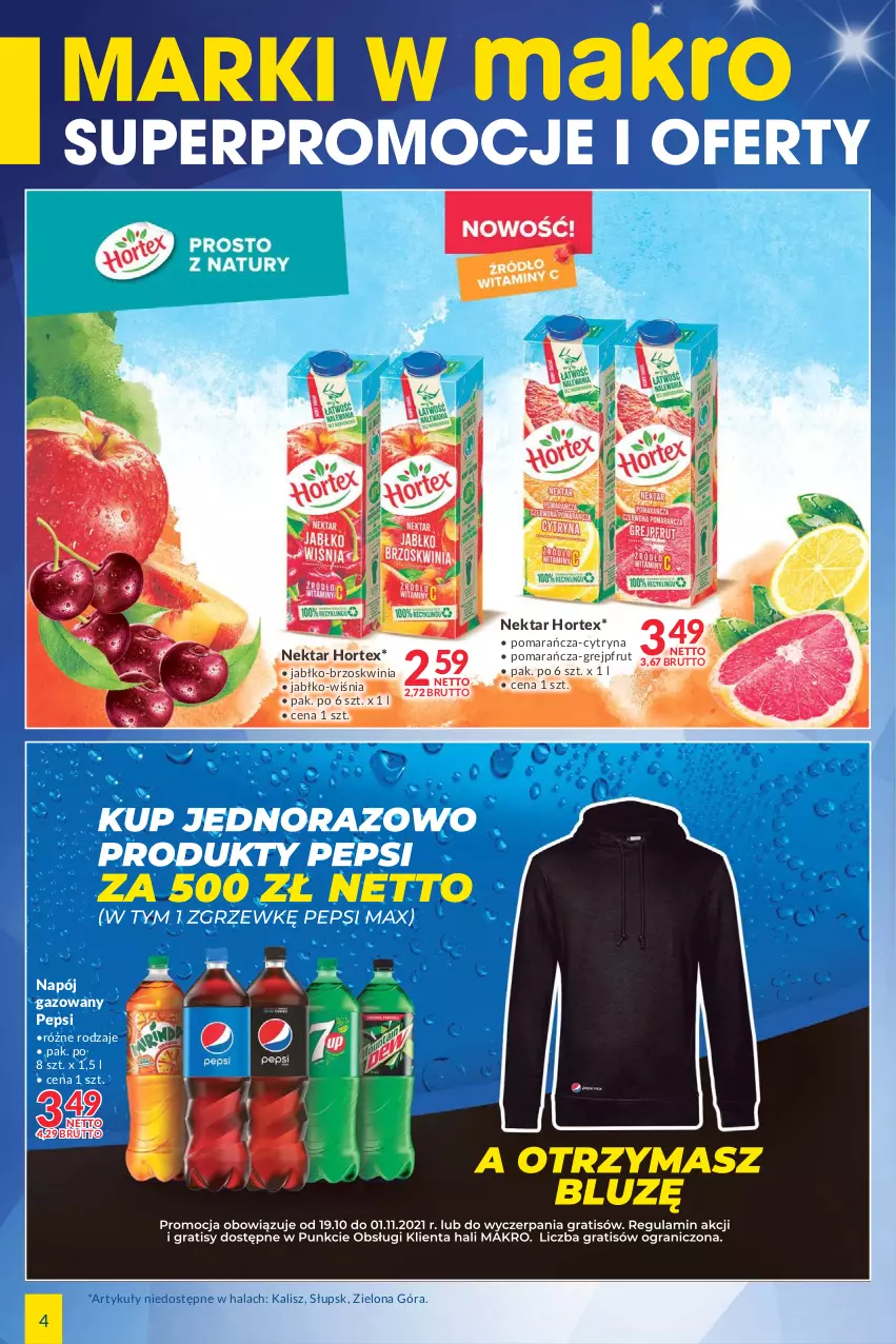 Gazetka promocyjna Makro - [Oferta specjalna] Marki w MAKRO - ważna 19.10 do 30.10.2021 - strona 4 - produkty: Grejpfrut, Hortex, Napój, Napój gazowany, Nektar, Pepsi