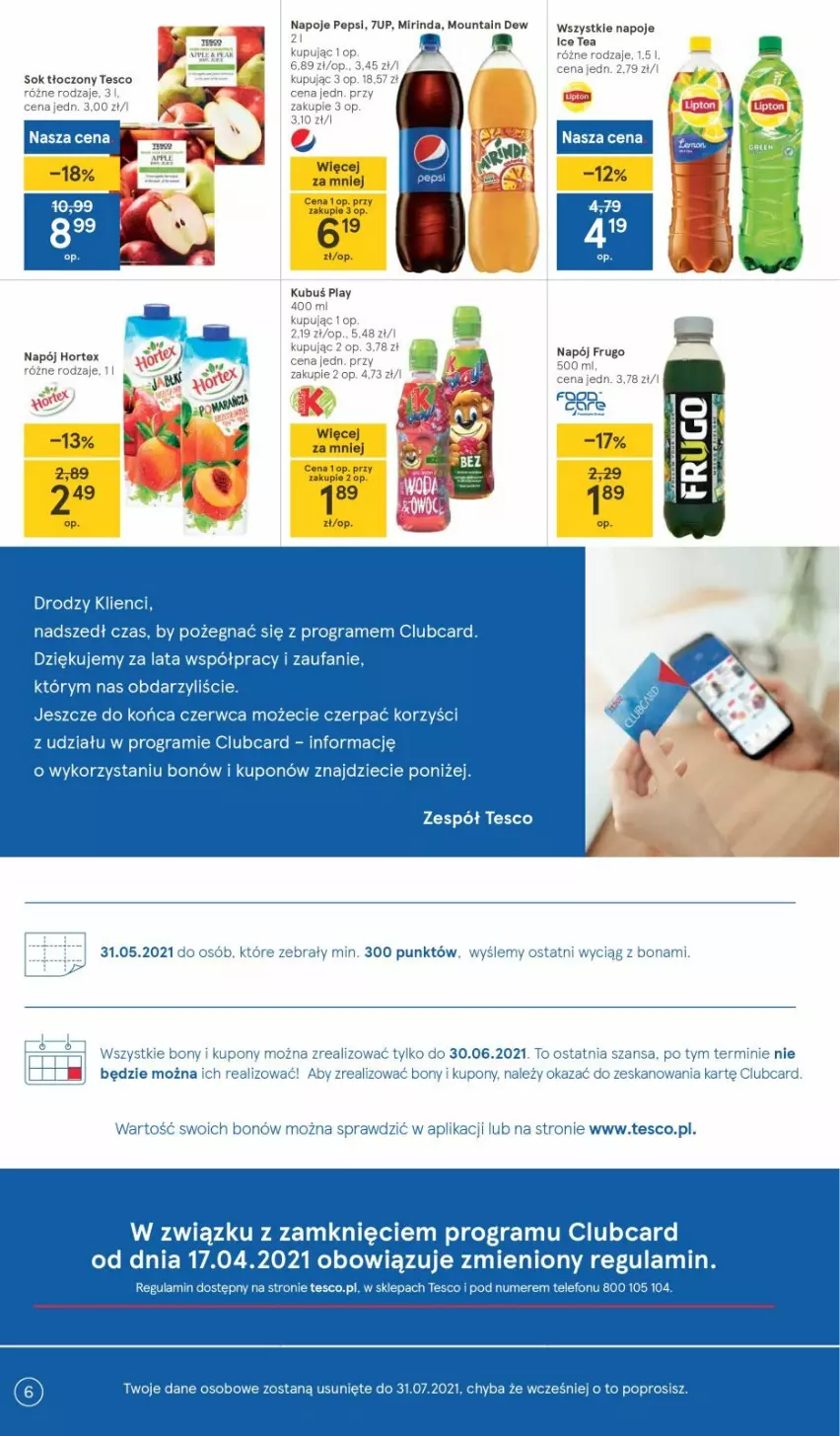 Gazetka promocyjna Tesco - Tesco gazetka - przyszły tydzień - ważna 06.05 do 12.05.2021 - strona 6 - produkty: 7up, Dzieci, Fa, Gra, Hortex, Kubuś, Mirinda, Napój, Napoje, Pepsi