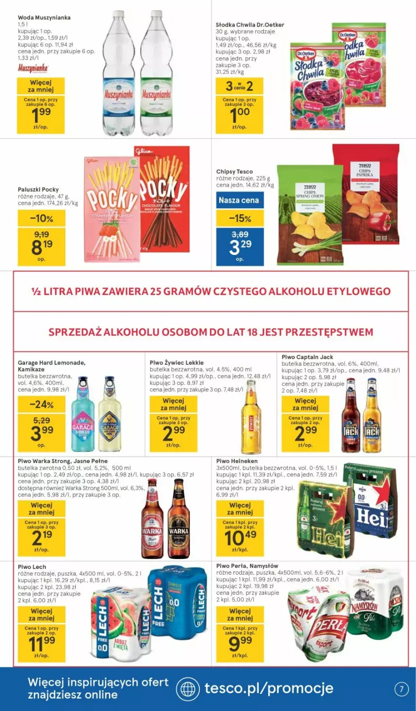 Gazetka promocyjna Tesco - Tesco gazetka - przyszły tydzień - ważna 06.05 do 12.05.2021 - strona 7 - produkty: Captain Jack, Chipsy, Gra, Heineken, Kije, Namysłów, Perła, Piwa, Piwo, Słodka Chwila, Top, Warka