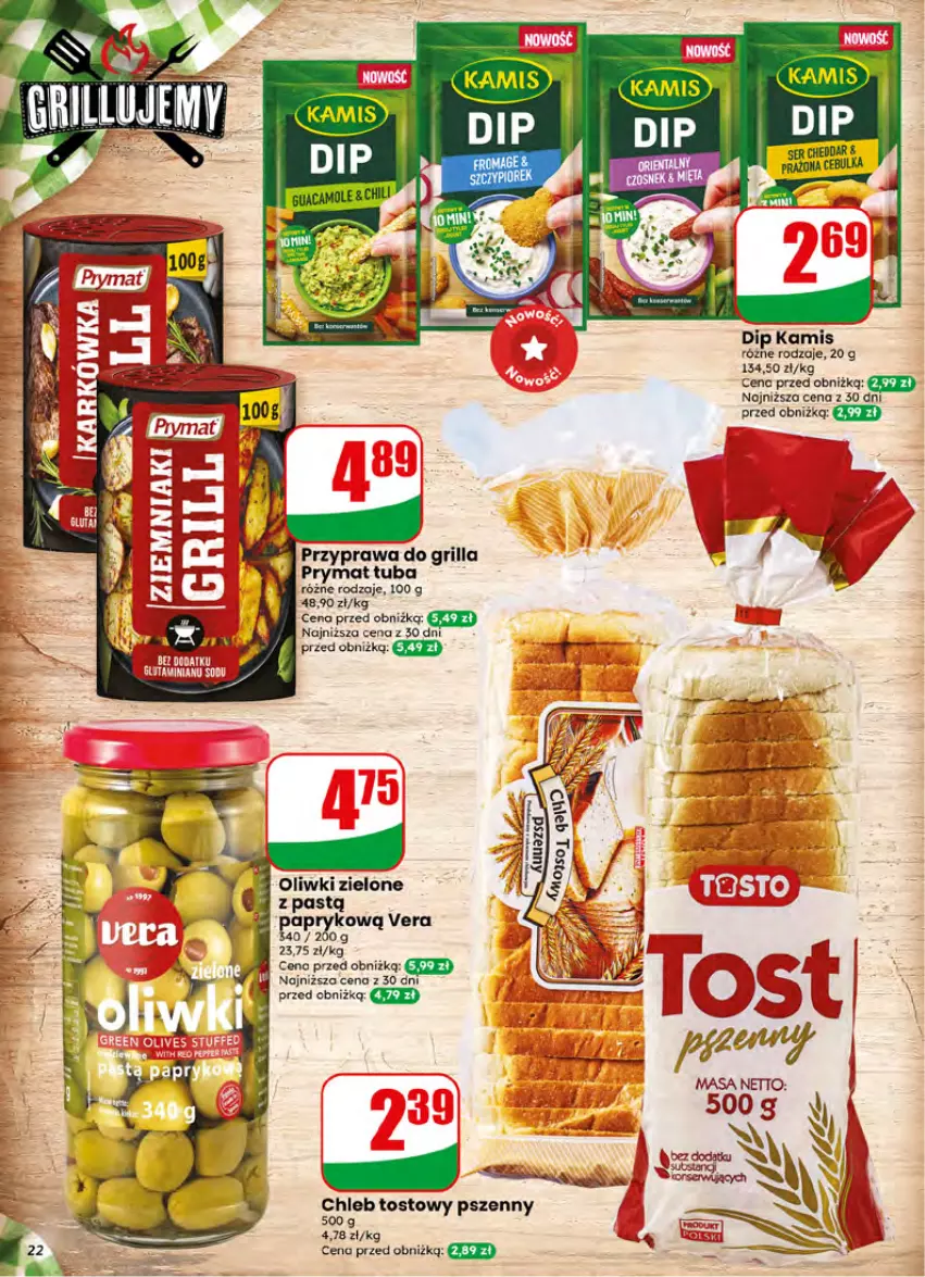 Gazetka promocyjna Dino - Gazetka 27 / 2026 - ważna 01.07 do 07.07.2026 - strona 22 - produkty: Cheddar, Chleb, Chleb tostowy, Fa, Grill, Kamis, Oliwki, Oliwki zielone, Prymat