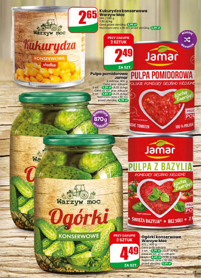Gazetka promocyjna Dino - Gazetka 27 / 2026 - ważna 01.07 do 07.07.2026 - strona 27 - produkty: Kukurydza, Kukurydza konserwowa, Ogórki konserwowe, Pulpa pomidorowa, Ser
