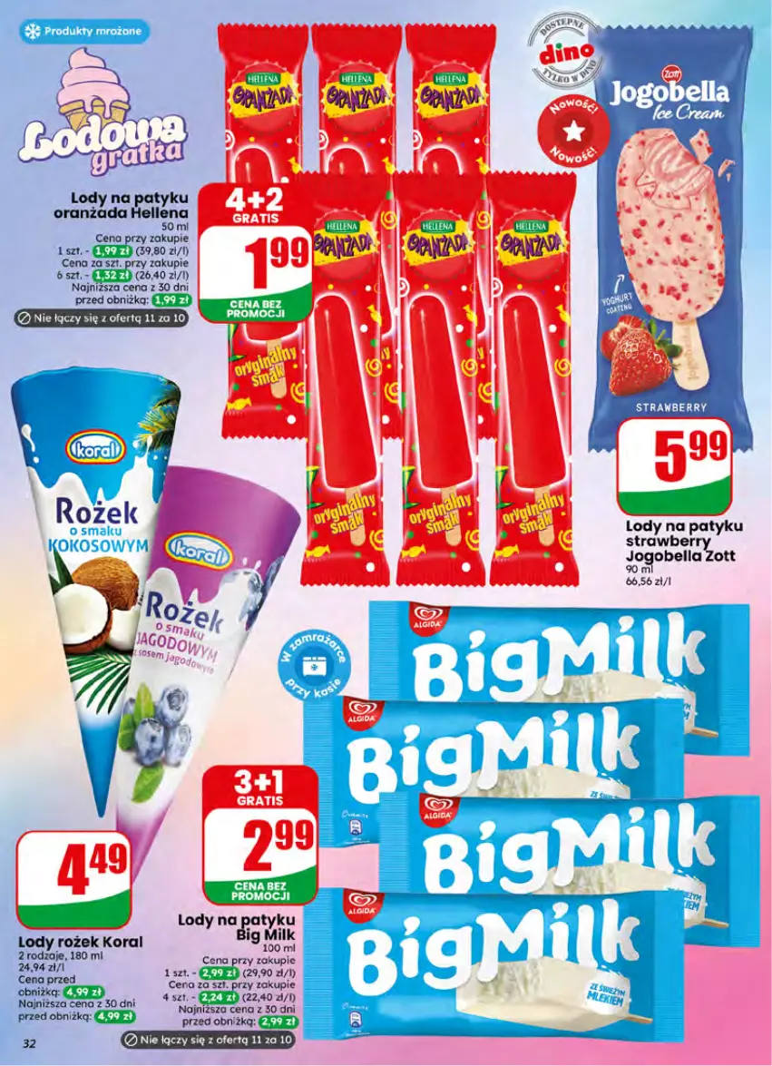 Gazetka promocyjna Dino - Gazetka 27 / 2026 - ważna 01.07 do 07.07.2026 - strona 32 - produkty: Bell, Bella, Hellena, Jogobella, Kije, Lody, Oranżada, Zott