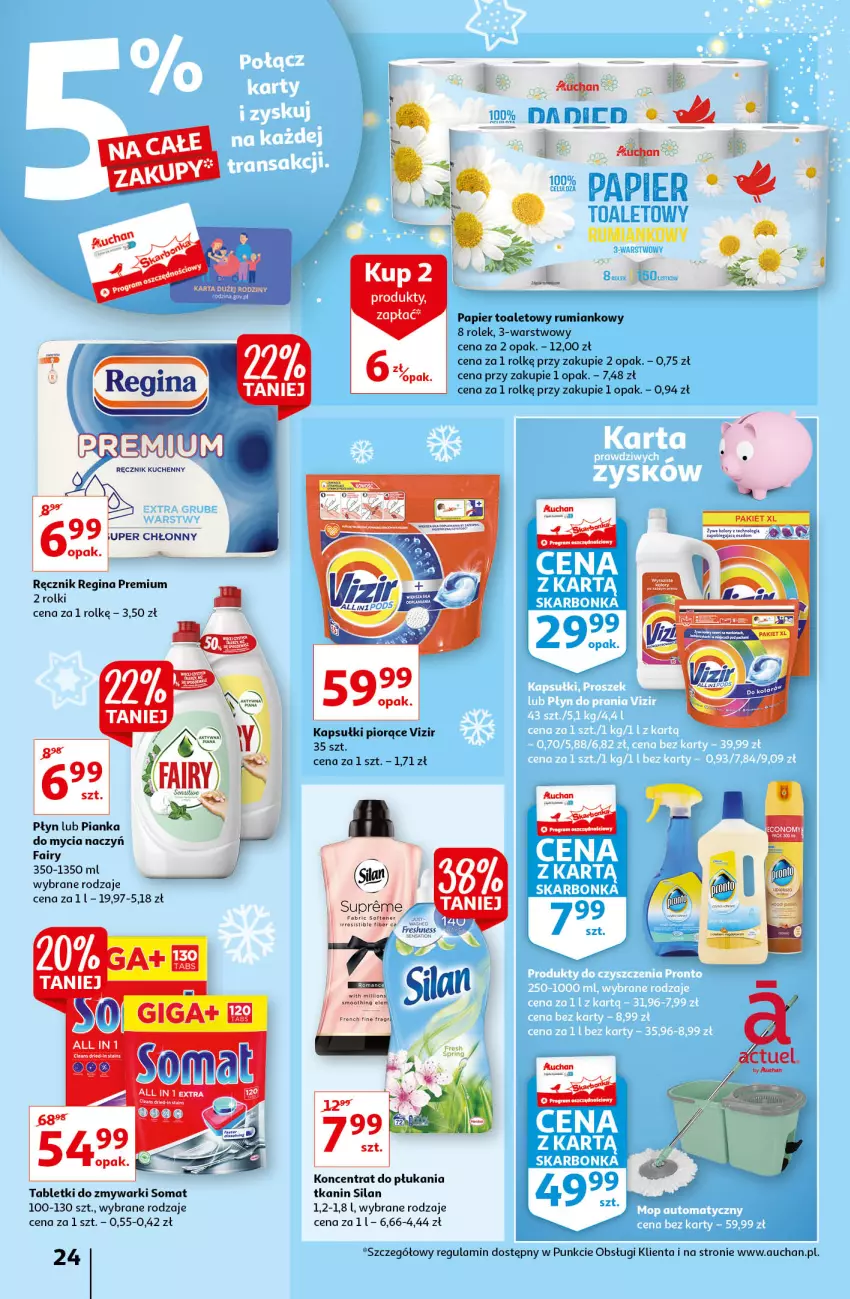 Gazetka promocyjna Auchan - Magia Świąt Hipermarkety - ważna 09.12 do 15.12.2021 - strona 24 - produkty: Do mycia naczyń, Fa, Fairy, Gin, Papier, Papier toaletowy, Ręcznik, Rolki, Rum, Silan, Somat, Tablet, Tabletki do zmywarki, Vizir, Zmywarki