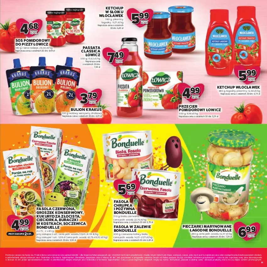Gazetka promocyjna Stokrotka - Katalog Walentynki! - ważna 05.02 do 18.02.2026 - strona 11 - produkty: Bonduelle, Bulion, Buraczki, Cieciorka, Fa, Fasola, Groszek, Ketchup, Krakus, Kukurydza, Lion, Mięso, Orka, Owoce, Piec, Ser, Sos, Sos pomidorowy, Warzywa