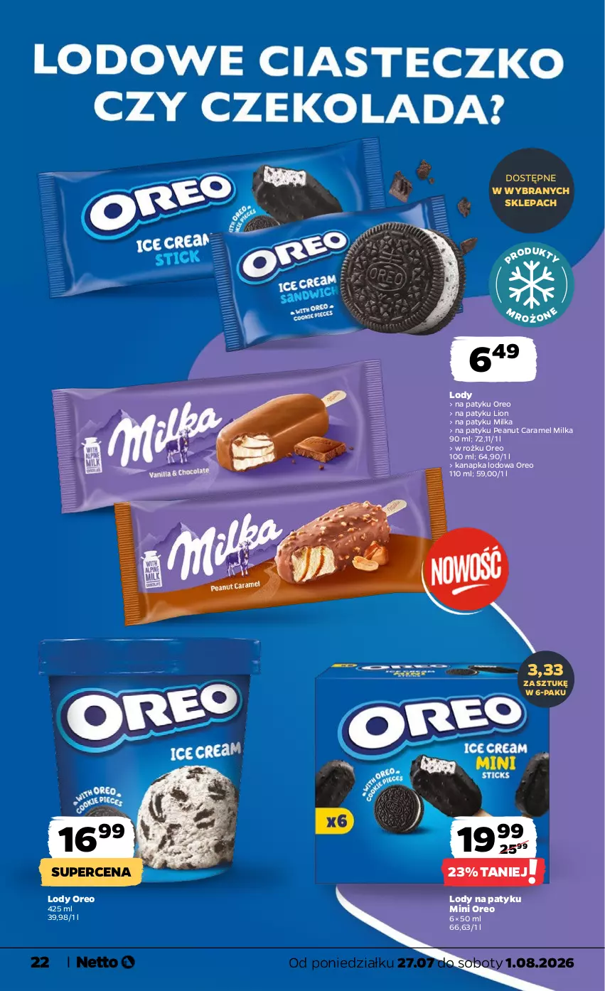 Gazetka promocyjna Netto - Od Poniedziałku - ważna 27.07 do 01.08.2026 - strona 22 - produkty: Lion, Lody, Milka, Oreo