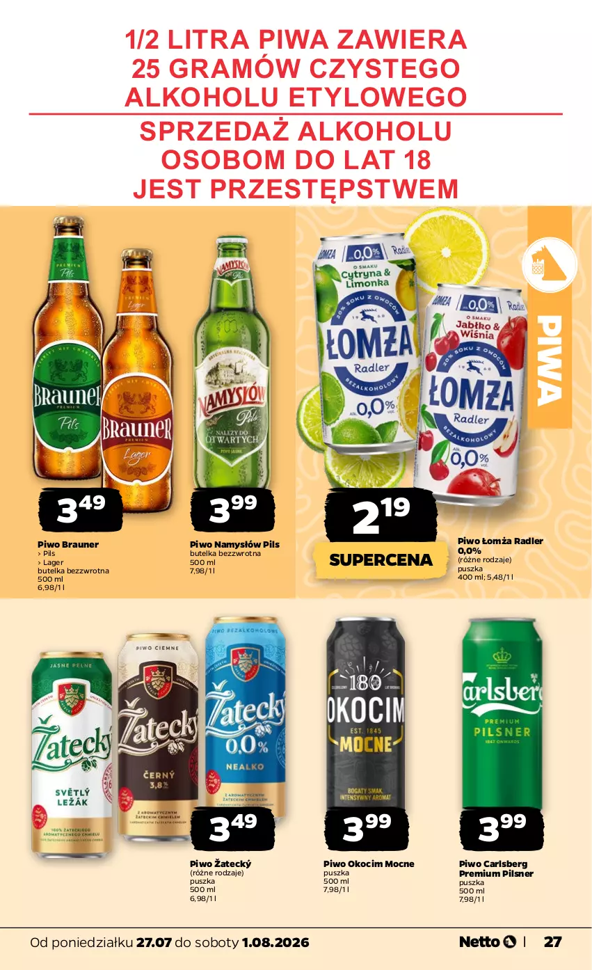 Gazetka promocyjna Netto - Od Poniedziałku - ważna 27.07 do 01.08.2026 - strona 27 - produkty: Braun, Carlsberg, Gra, Koc, Namysłów, Okocim, Piwa, Piwo, Radler