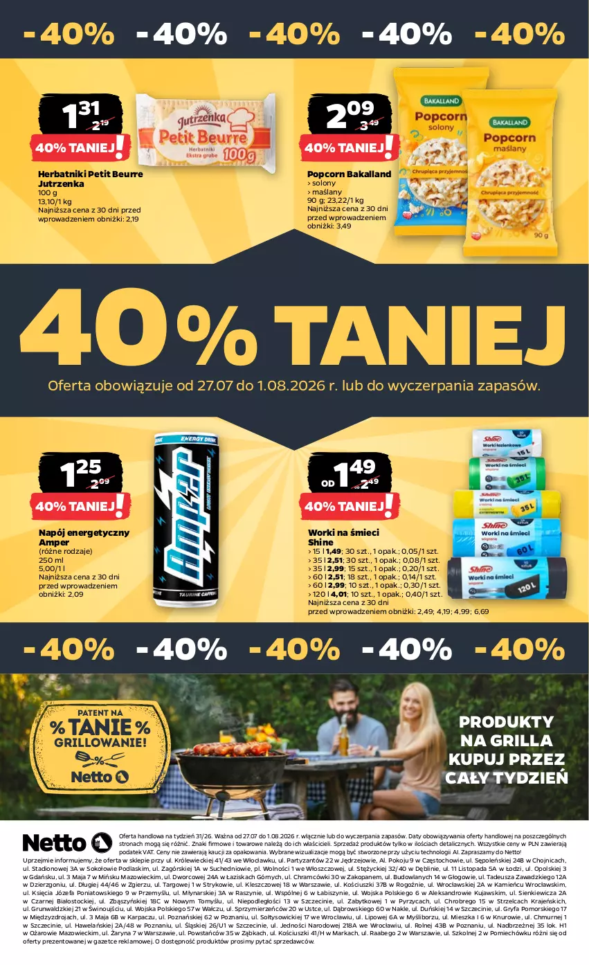 Gazetka promocyjna Netto - Od Poniedziałku - ważna 27.07 do 01.08.2026 - strona 32 - produkty: Bakalland, Fa, Grill, Gry, Herbatniki, Herbatniki Petit Beurre, Jutrzenka, Karp, Kujawski, Napój, Napój energetyczny, Podlaski, Popcorn, Sok, Stock, Top, Wino, Worki na śmiec, Worki na śmieci
