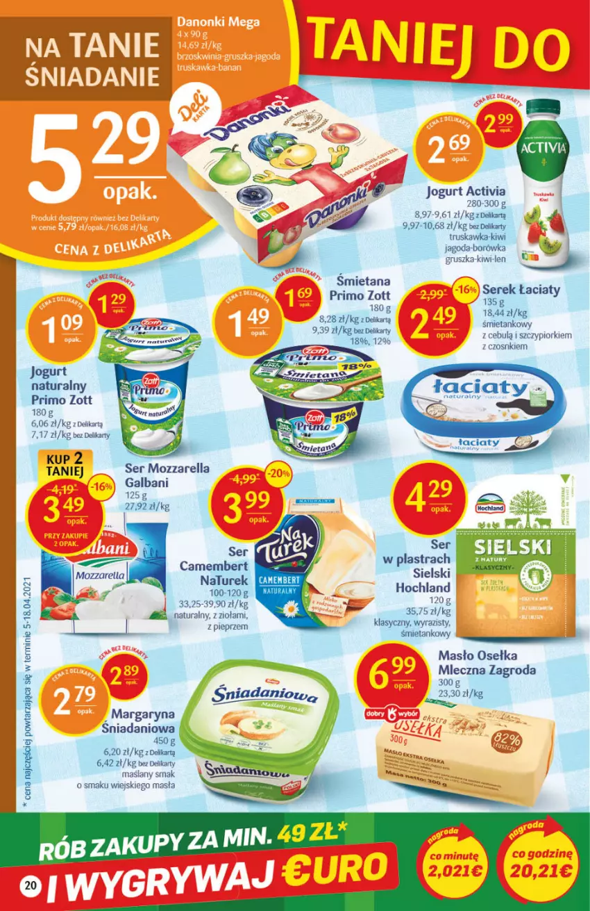 Gazetka promocyjna Delikatesy Centrum - Gazetka Delikatesy Centrum - ważna 10.06 do 16.06.2021 - strona 20 - produkty: Activia, Borówka, Camembert, Danio, Fa, Galbani, Hochland, Jogurt, Kiwi, Margaryna, Masło, Mozzarella, Pieprz, Por, Ser, Serek, Zott