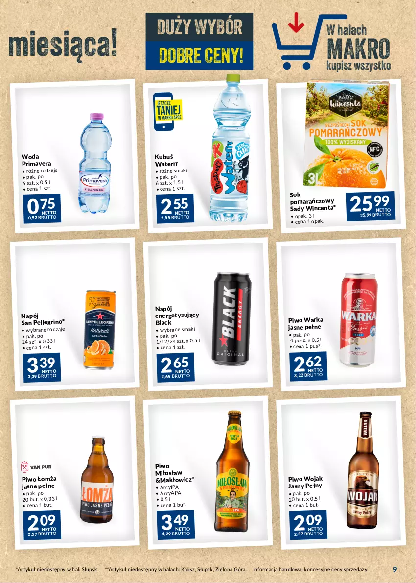 Gazetka promocyjna Makro - Najlepsze oferty - oferta z alkoholem - ważna 02.05 do 29.05.2023 - strona 9 - produkty: Kubuś, Kubuś Waterrr, Lack, Napój, Piwo, Prima, Primavera, Sok, Warka, Woda