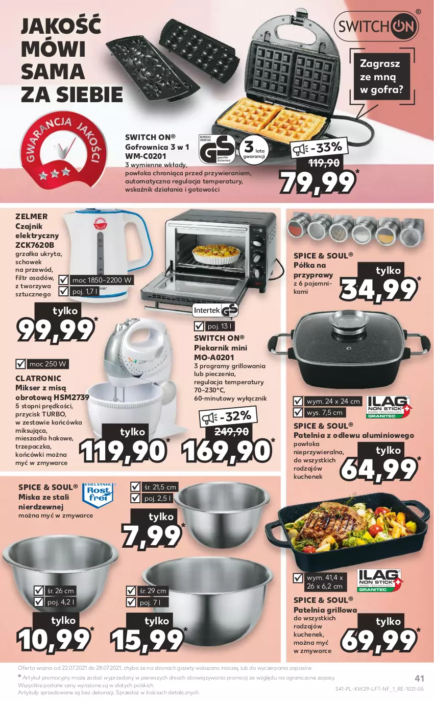 Gazetka promocyjna Kaufland - OFERTA TYGODNIA - ważna 22.07 do 28.07.2021 - strona 41 - produkty: Czajnik, Czajnik elektryczny, Gofrownica, Gra, Grill, Grzałka, Mieszadło, Mikser, Mikser z misą, Miska, Patelnia, Patelnia grillowa, Piec, Piekarnik, Pojemnik, Półka, Przewód, Przyprawy, Ser, Top, Trzepaczka, Zelmer