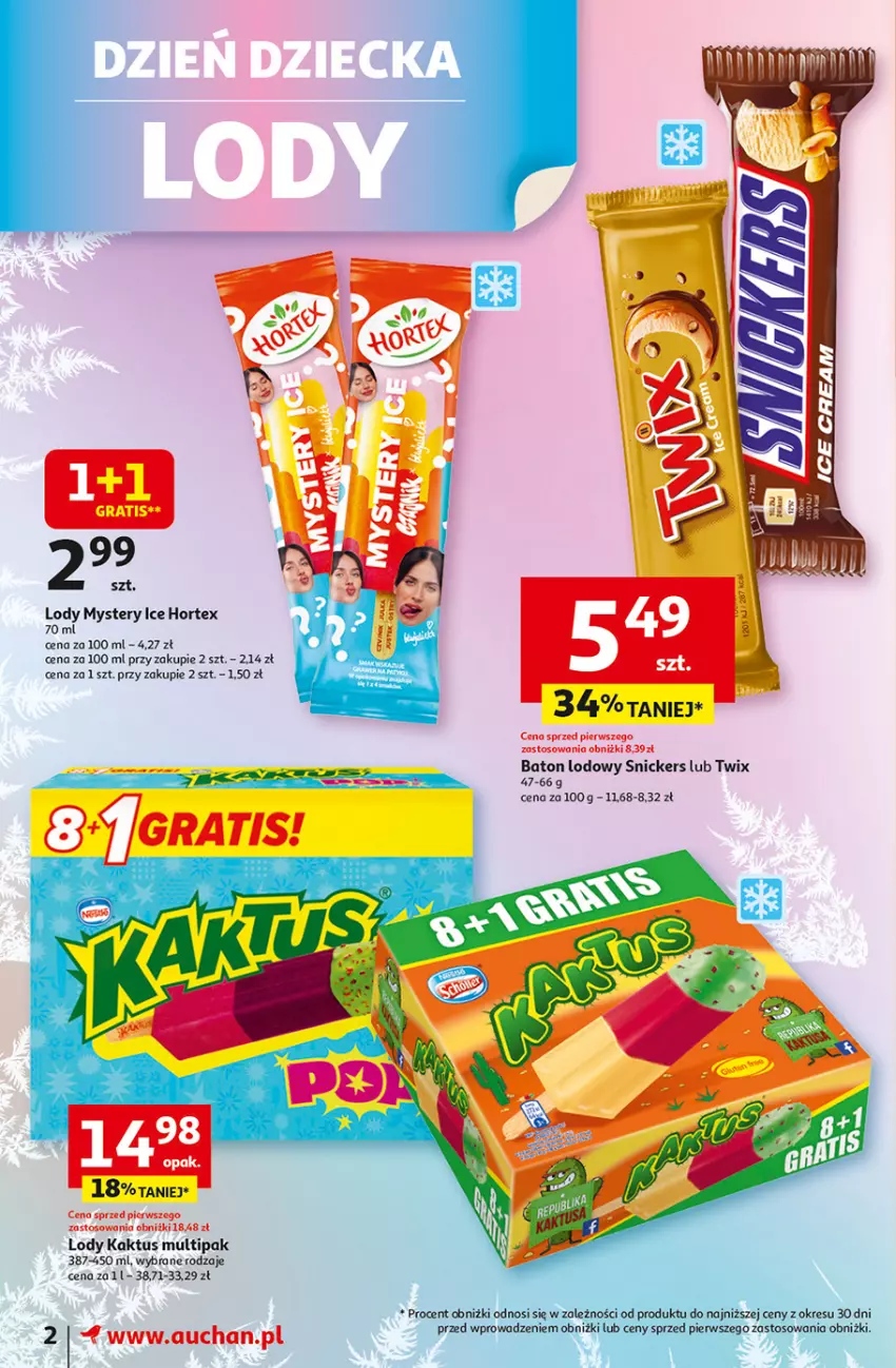 Gazetka promocyjna Auchan - Dobra Zabawa to Poważna Sprawa Moje - ważna 29.05 do 04.06.2025 - strona 2 - produkty: Baton, Hortex, Kaktus, Lody, Snickers, Twix