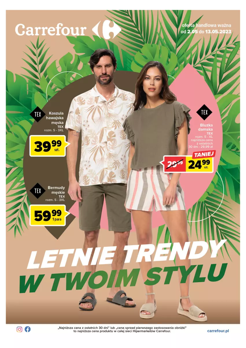 Gazetka promocyjna Carrefour - Gazetka Letnie trendy - ważna 02.05 do 13.05.2023 - strona 1 - produkty: Bermudy, Kosz, Koszula