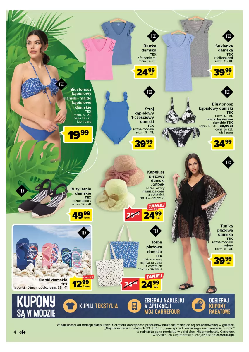 Gazetka promocyjna Carrefour - Gazetka Letnie trendy - ważna 02.05 do 13.05.2023 - strona 4 - produkty: Biustonosz, Buty, Buty letnie, Fa, Klapki, Klej, Majtki, Sukienka, Torba, Tunika