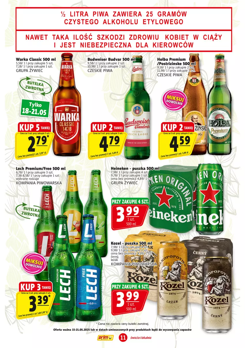 Gazetka promocyjna Prim Market - ważna 15.05 do 21.05.2025 - strona 11 - produkty: Heineken, Kozel, Lech Premium, Piwa, Piwo, Ser, Warka