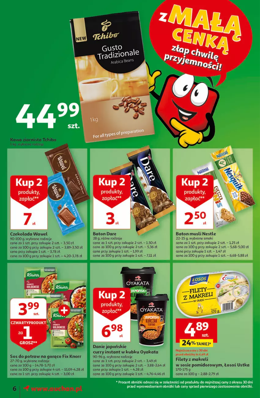 Gazetka promocyjna Auchan - Gazetka z MAŁĄ CENKĄ dźwigniesz więcej! Moje Auchan - ważna 15.02 do 21.02.2024 - strona 6 - produkty: Baton, Czekolada, Kawa, Kawa ziarnista, Knorr, Mus, Sos, Tchibo, Wawel