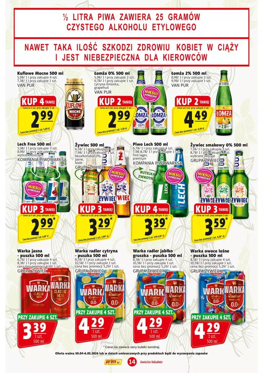 Gazetka promocyjna Prim Market - ważna 30.04 do 06.05.2026 - strona 14 - produkty: Bezy, Gra, Limonka, Owoce, Piec, Piwa, Piwo, Pur, Radler, Warka