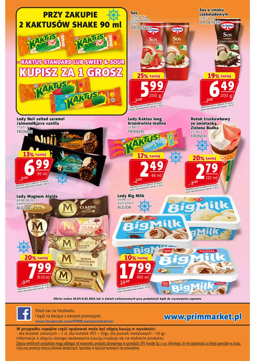 Gazetka promocyjna Prim Market - ważna 30.04 do 06.05.2026 - strona 16 - produkty: Algida, Big Milk, Fa, Kaktus, LG, Lody, Sok, Sos, Waga, Zielona Budka
