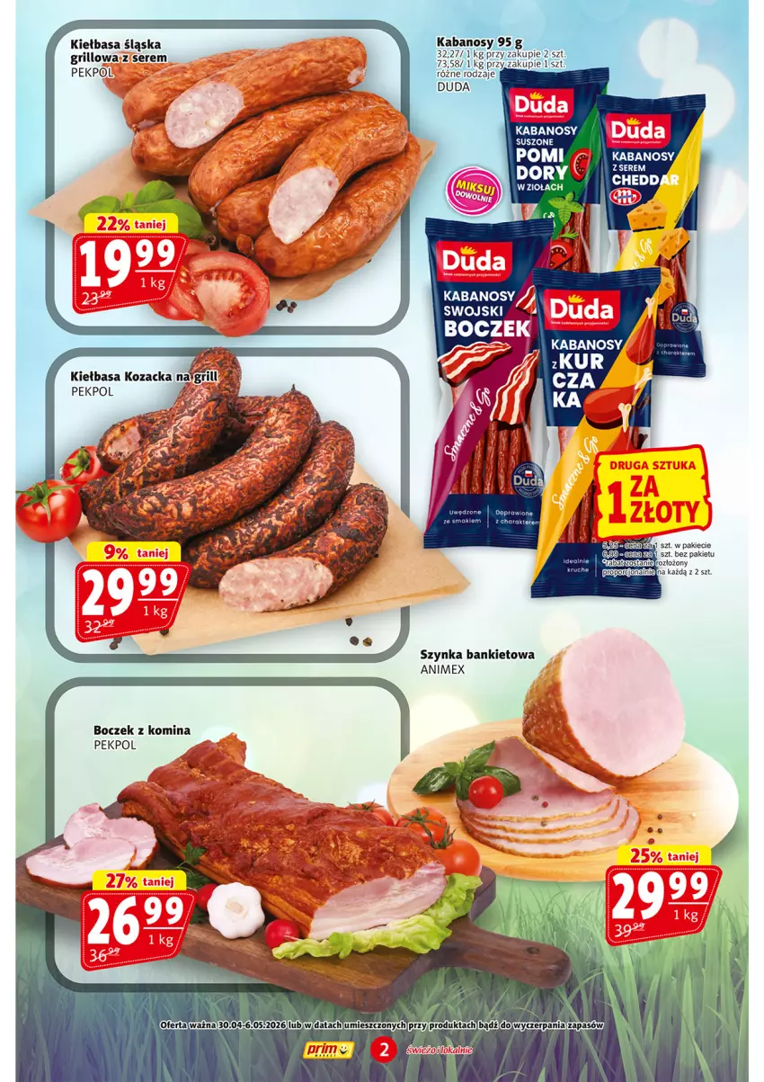 Gazetka promocyjna Prim Market - ważna 30.04 do 06.05.2026 - strona 2 - produkty: Boczek, Grill, Kabanos, Kiełbasa, Kiełbasa śląska, Pekpol, Por, Ser, Szynka