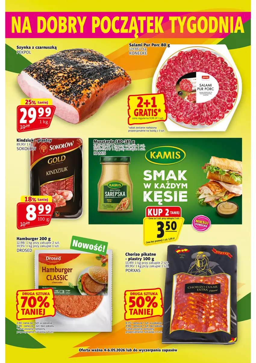 Gazetka promocyjna Prim Market - ważna 30.04 do 06.05.2026 - strona 21 - produkty: Burger, Hamburger, Kurczak, Mus, Musztarda, Por, Pur, Salami, Sok, Sokołów, Szynka