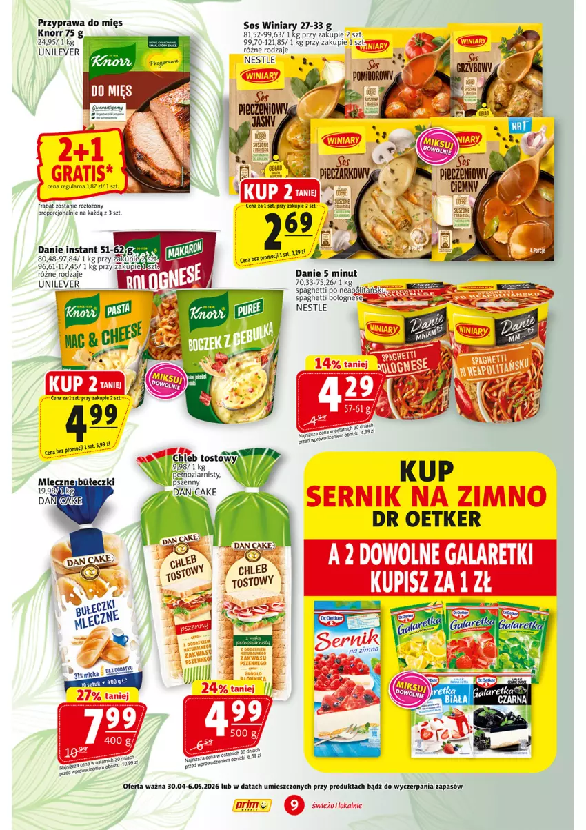 Gazetka promocyjna Prim Market - ważna 30.04 do 06.05.2026 - strona 9 - produkty: Gala, Galaretka, Galaretki, Knorr, Por, Ser, Sos, Spaghetti, Winiary