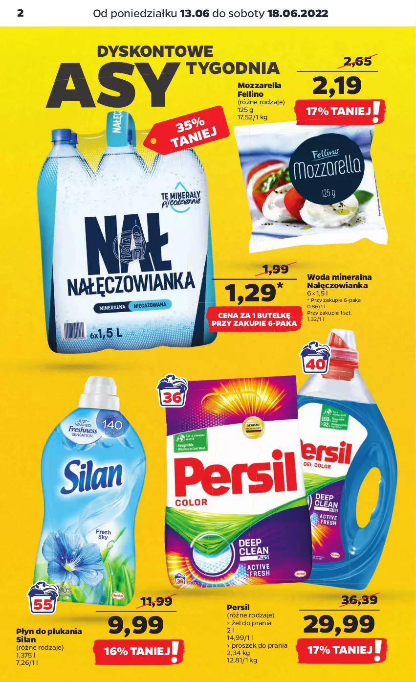 Gazetka promocyjna Netto - Gazetka spożywcza - ważna 13.06 do 18.06.2022 - strona 2 - produkty: Mozzarella, Nałęczowianka, Persil, Płyn do płukania, Proszek do prania, Silan, Woda, Woda mineralna