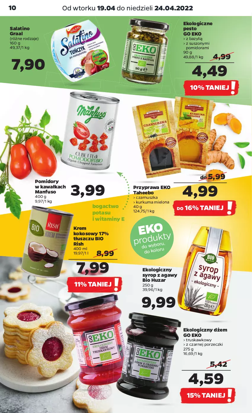 Gazetka promocyjna Netto - Gazetka spożywcza - ważna 19.04 do 24.04.2022 - strona 10 - produkty: Bazyl, Dżem, Gra, Graal, Kawa, Kokos, Kurkuma, Pesto, Pomidory, Pomidory w kawałkach, Por, Syrop