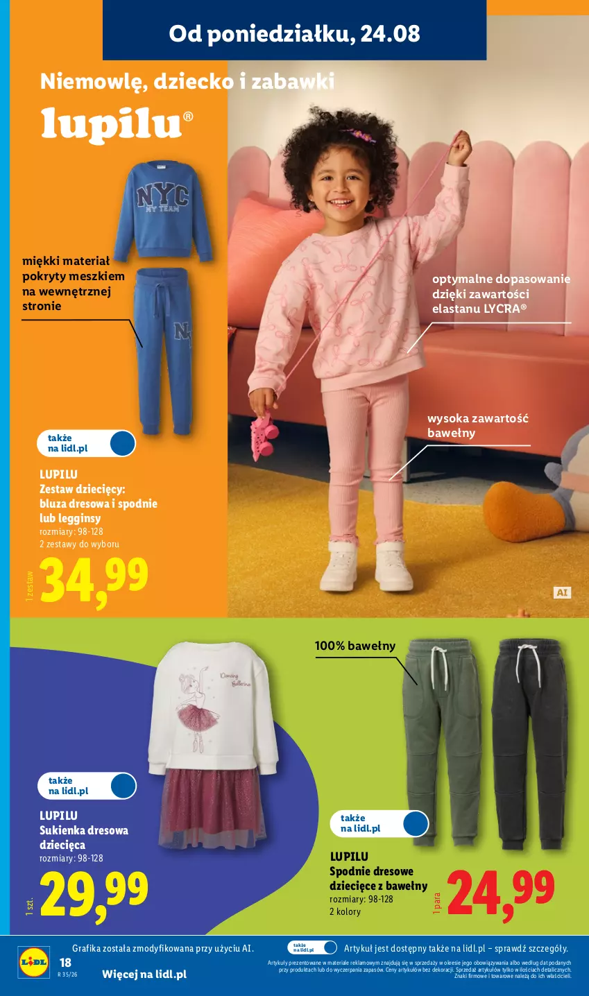 Gazetka promocyjna Lidl - Gazetka ważna od 24.08. do 30.08. - ważna 24.08 do 30.08.2026 - strona 20 - produkty: Bluza, Bluza dresowa, Dres, Dzieci, Gin, Gra, Grafika, Legginsy, Sok, Spodnie, Spodnie dresowe, Sukienka